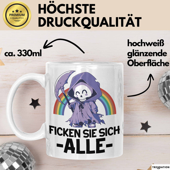 Lustige Tasse Kollegen F Sie Sich Alle Sensenmann Humor Sarkasmus Geschenkidee Kollegin Frauen Weiß Trendation