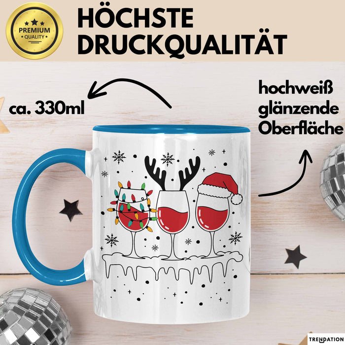 Wein-Trinker Geschenk Weihnachten Rotwein Geschenkidee Weintrinkerin Grafik Kaffee-Becher Blau Trendation