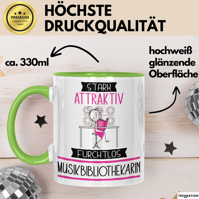 Musikbibliothekarin Tasse Geschenk Becher Stark Attraktiv Furchtlos Musikbibliothekarin Lustige Geschenkidee Grün Trendation