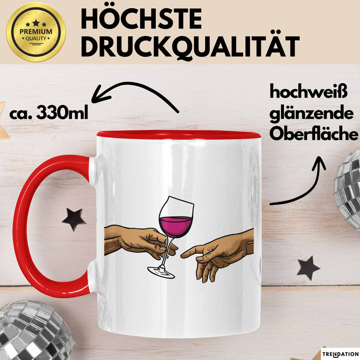 Weinliebhaber Tasse Geschenk Erschaffung Von Adam Kunst Geschenkidee 2 Hände Finger Rotwein Wein Liebhaber Rot Trendation