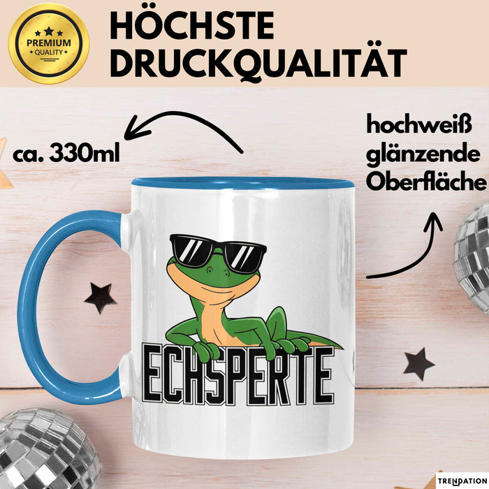 Reptil Leopardgecko Echse Tasse Geschenk Lustige Geschenkidee Spruch Echsperte Blau Trendation