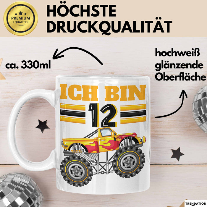 12. Geburtstag Geschenk Tasse Becher Jungs Trucks Geburtstagsgeschenk Ich Bin 12 Weiß Trendation