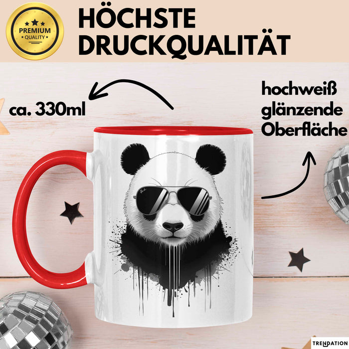 Panda Tier Sonnenbrille Tasse Geschenk Lustige Geschenkidee Spruch Rot Trendation