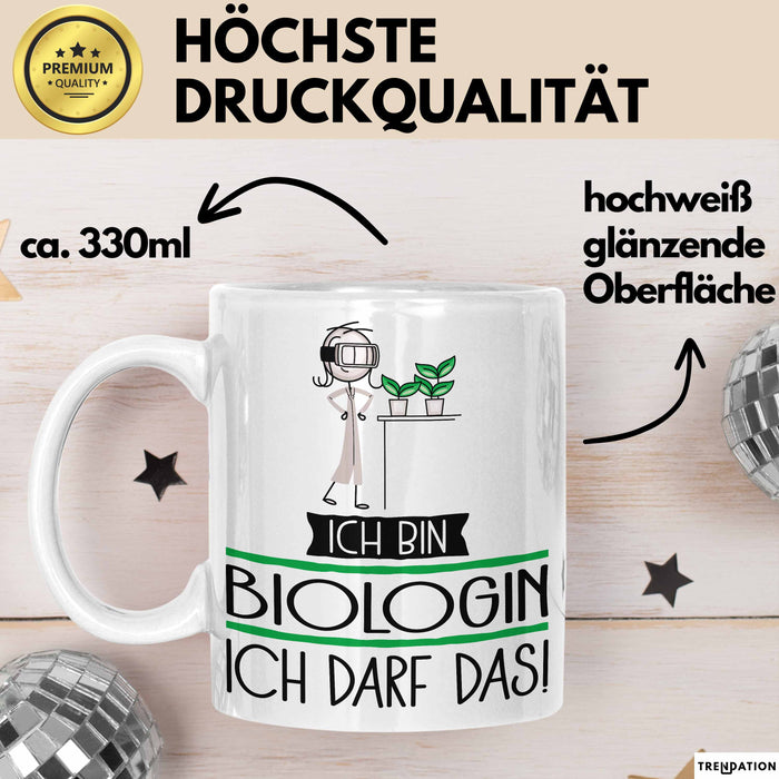 Geschenk für Biologin Tasse Lustige Geschenkidee Geburtstag Ich Bin Biologin Ich Darf Das Weiß Trendation