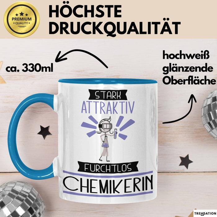 Chemikerin Tasse Geschenk Becher Stark Attraktiv Furchtlos Chemikerin Lustige Geschenkidee Blau Trendation