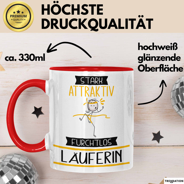Läuferin Tasse Geschenk Becher Stark Attraktiv Furchtlos Läuferin Lustige Geschenkidee Rot Trendation