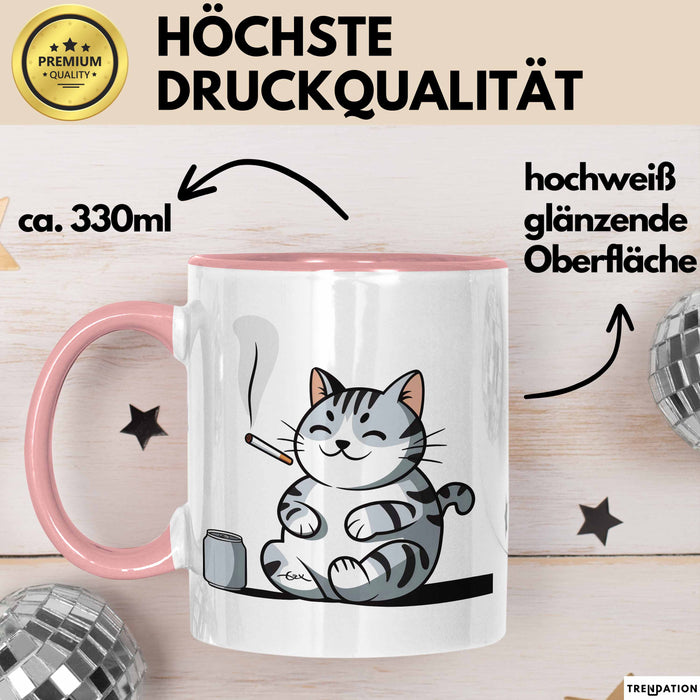 Sarkastische Rauchende Katze Sarkasmus Tasse Geschenk Lustige Geschenkidee Spruch Rosa Trendation