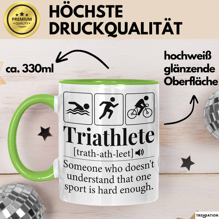 Triathlon Geschenk Tasse Iron Becher Mann Trathlet Geschenkidee Lustiger Spruch Grün Trendation