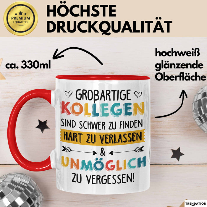 Büroarbeit Kollege Tasse Geschenk Lustige Geschenkidee Spruch Großartige Kollegen Sind Schwer Zu Finden Rot Trendation