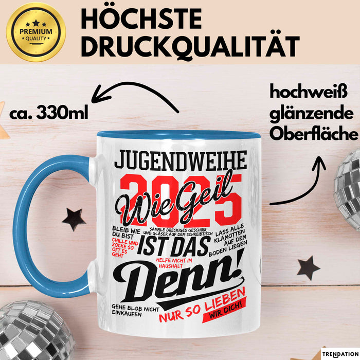 Jugendbetreuung Tasse Geschenk Lustige Geschenkidee Spruch Jugendweihe 2025 Blau Trendation