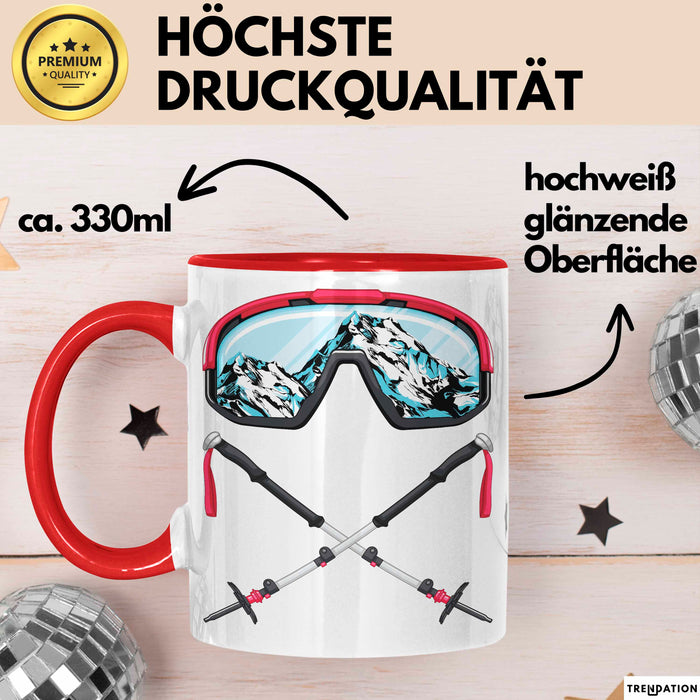 Ski Tasse Geschenk Grafik Skibrille Skistöcker Becher Rot Trendation