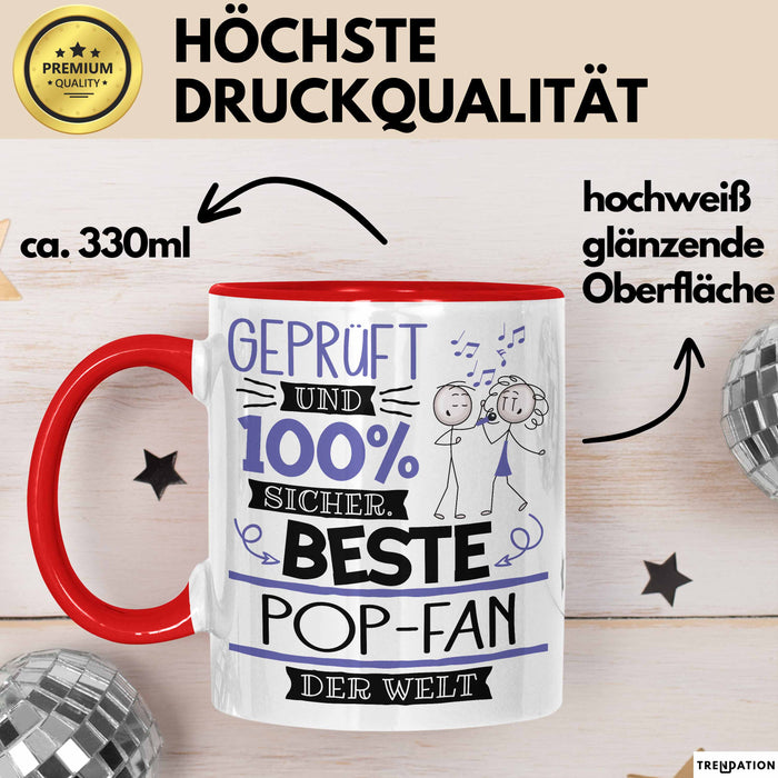 Beste Pop-Fan Der Welt Tasse Geschenk für Eine Pop-Fan Geprüft Und Sicher Geschenkidee Geburtstag Weihnachten Rot Trendation