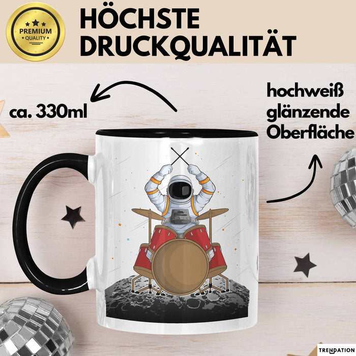 Drummer Schlagzeug-Spieler Geschenk Tasse Geschenkidee Kaffee-Becher Schlagzeuger Mond Grafik Schwarz Trendation