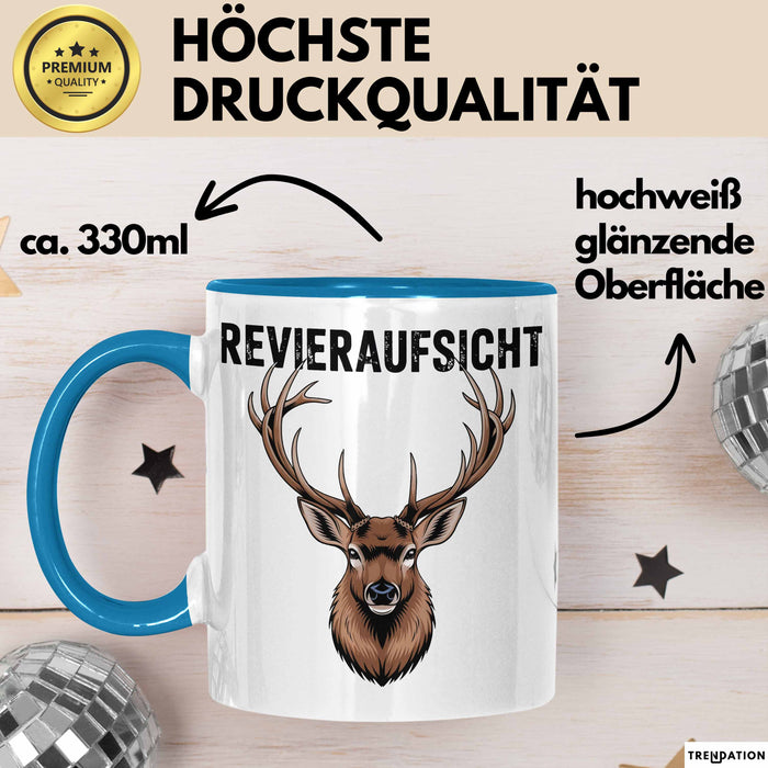 Hirschjäger Jagd Tasse Geschenk Bezirksaufsicht Spruch Blau Trendation
