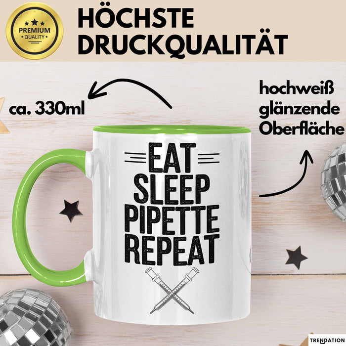 Biologe Tasse Geschenk Essen Schlafen Pipettieren Grün Trendation