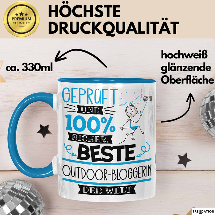 Beste Outdoor-Bloggerin Der Welt Tasse Geschenk für Eine Outdoor-Bloggerin Geprüft Und Sicher Geschenkidee Geburtstag Weihnachten Blau Trendation