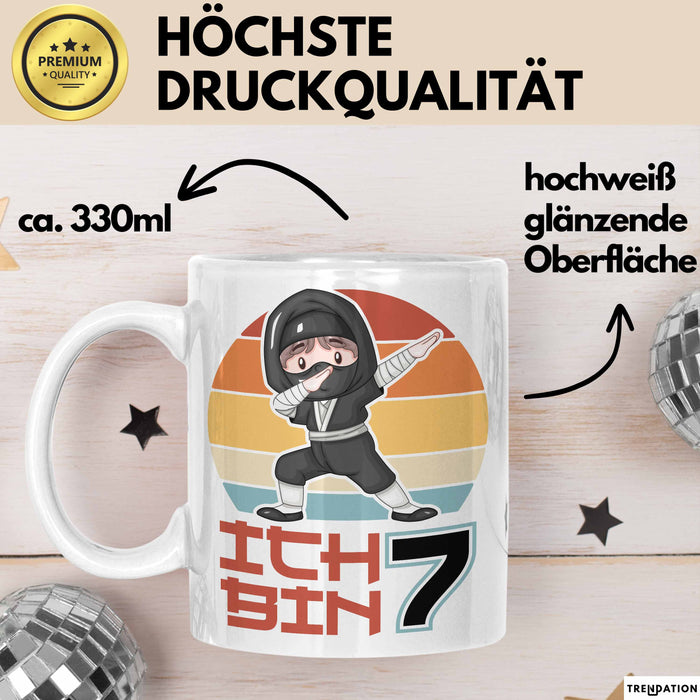 Kinder Tasse Geschenk Ich Bin 7 Ninja Junge Geburtstag Spruch Weiß Trendation