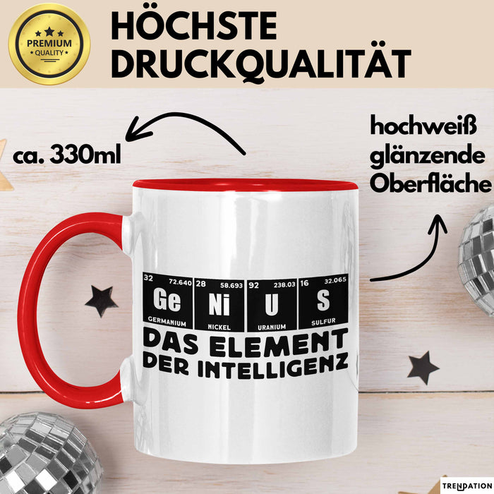 Chemiker Tasse Geschenk Für Chemie-Studenten Genius Das Element Der Inztelligenz Kaffee-Becher Rot Trendation