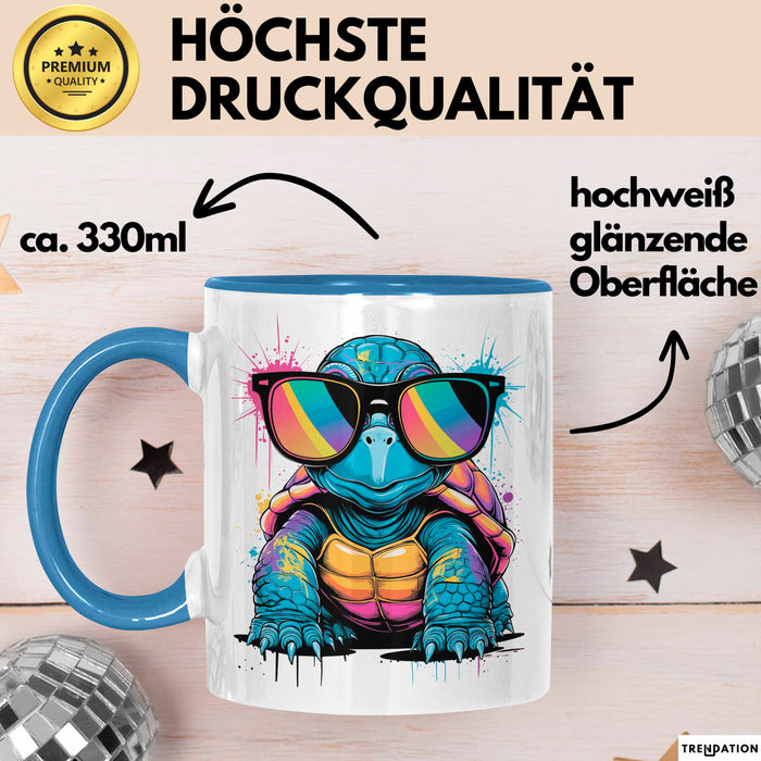 Schildkröte Tier Sonnenbrille Tasse Geschenk Lustige Geschenkidee Spruch Blau Trendation
