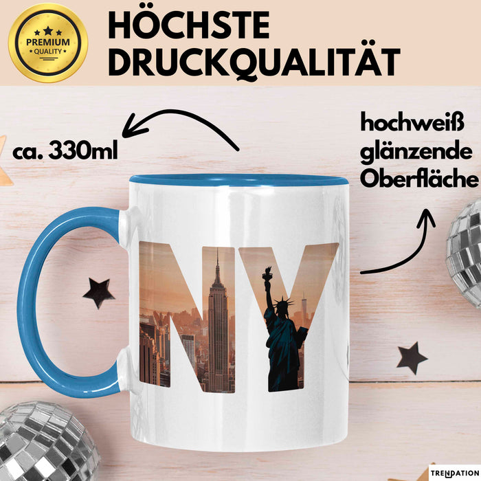 New York City USA Tasse Geschenk Lustige Geschenkidee Spruch Blau Trendation