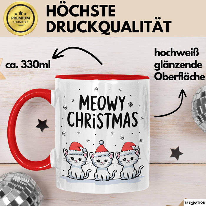 Katze Weihnachtsfeier Tasse Geschenk Lustige Geschenkidee Spruch Meowy Christmas Rot Trendation