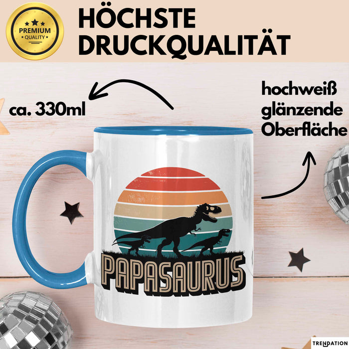 Papa Vatertag Tasse Becher Geschenk Lustige Geschenkidee Spruch Papasaurus Dinosaurier Blau Trendation