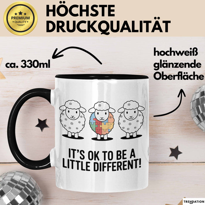 Schaf Autismus Bewusstsein Tasse Geschenk Lustige Geschenkidee Spruch Es Ist Okay Ein Bisschen Anders Zu Sein Trendation
