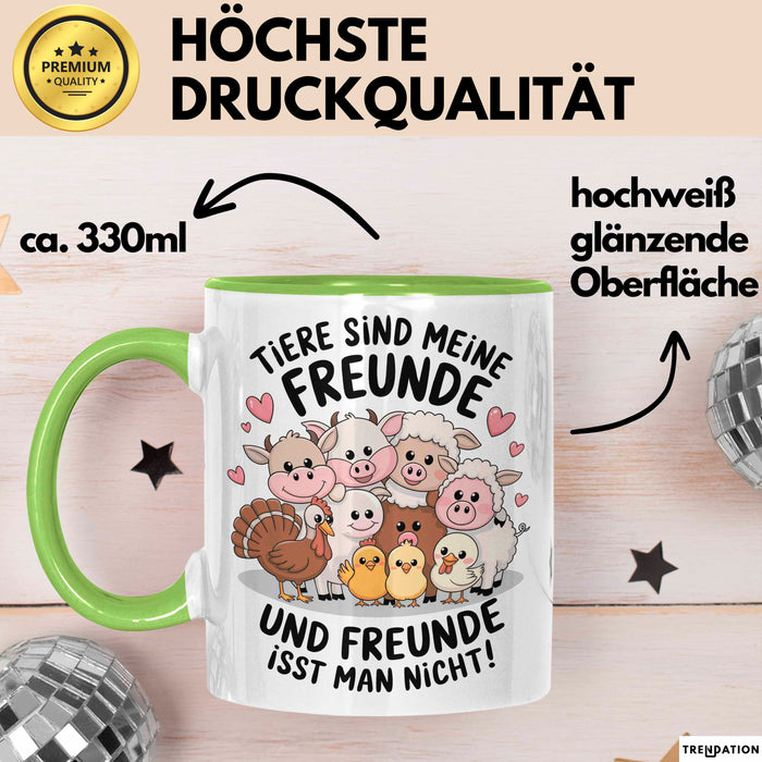 Vegan Vegetarisch Tasse Geschenk Lustige Geschenkidee Spruch Tier Sind Meine Freunde Grün Trendation