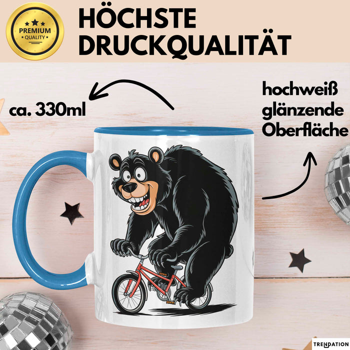 Bär Auf Fahrrad Tasse Geschenk Lustige Geschenkidee Spruch Blau Trendation