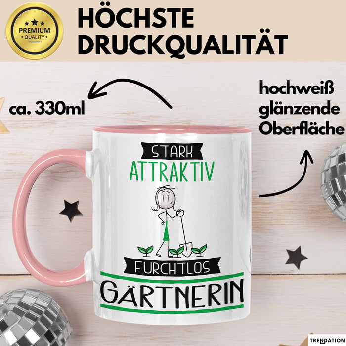 Gärtnerin Tasse Geschenk Becher Stark Attraktiv Furchtlos Gärtnerin Lustige Geschenkidee Rosa Trendation