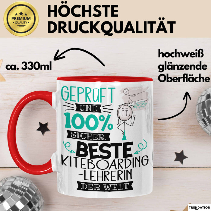 Beste Kiteboarding-Lehrerin Der Welt Tasse Geschenk für Eine Kiteboarding-Lehrerin Geprüft Und Sicher Geschenkidee Geburtstag Weihnachten Rot Trendation