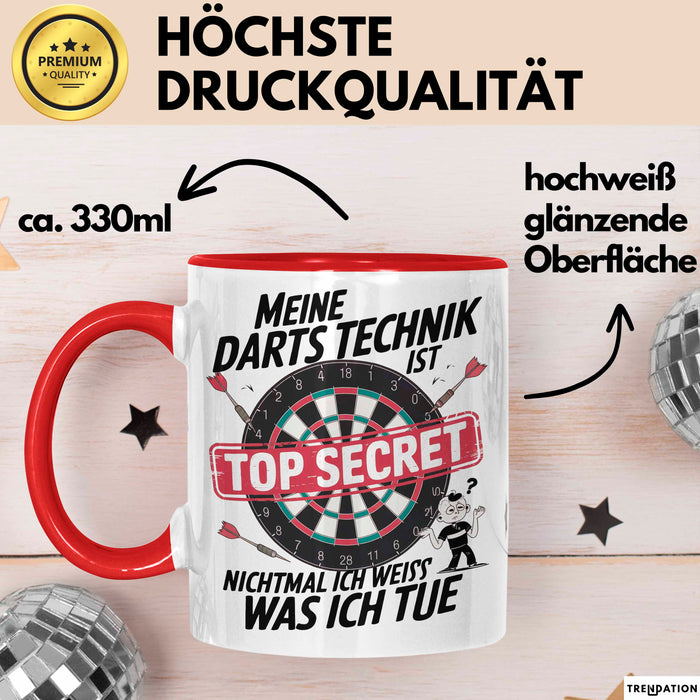 Dartspieler Tasse Geschenkidee Darts Technik Ist Geheim Rot Trendation
