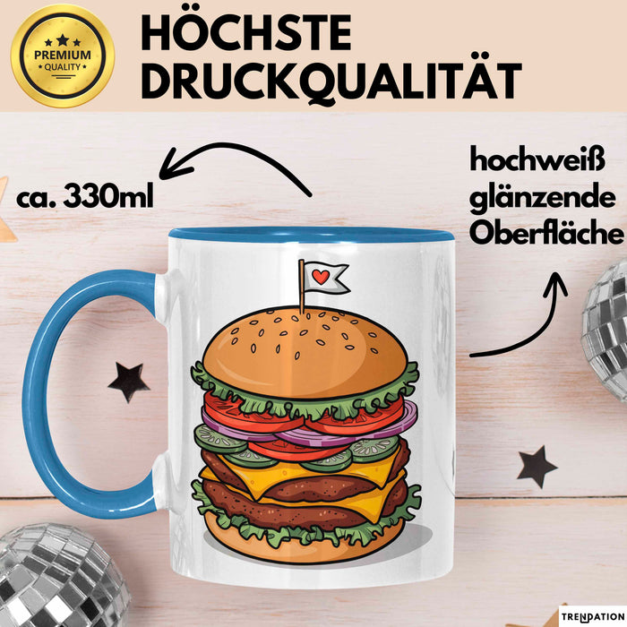 Burger Fan Tasse Geschenkidee für Grillmeister Blau Trendation