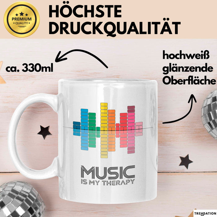 DJ Musik Equalizer EDM Party Tasse Geschenk Lustige Geschenkidee Spruch Musik Ist Meine Therapie Weiß Trendation