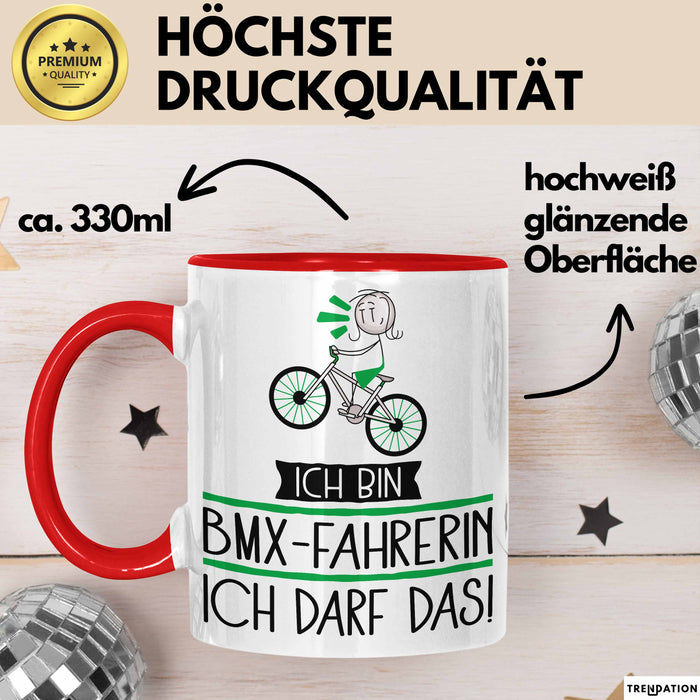 Geschenk für BMX-Fahrerin Tasse Lustige Geschenkidee Geburtstag Ich Bin BMX-Fahrerin Ich Darf Das Rot Trendation