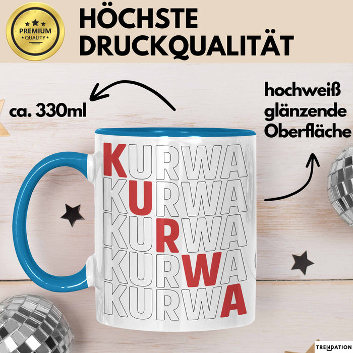 Kurwa Tasse Polen Polska Kaffee-Becher Blau Trendation