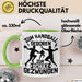 Handball Geschenk Tasse Geschenkidee Handball-Spieler Handballspielerin Mädchen Jungs Kaffee-Becher Zum Handball Geboren Zur Schule Gezwungen Grün Trendation