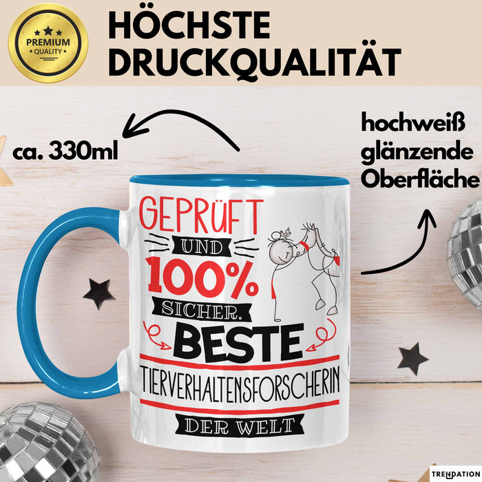 Beste Tierverhaltensforscherin Der Welt Tasse Geschenk für Eine Tierverhaltensforscherin Geprüft Und Sicher Geschenkidee Geburtstag Weihnachten Blau Trendation