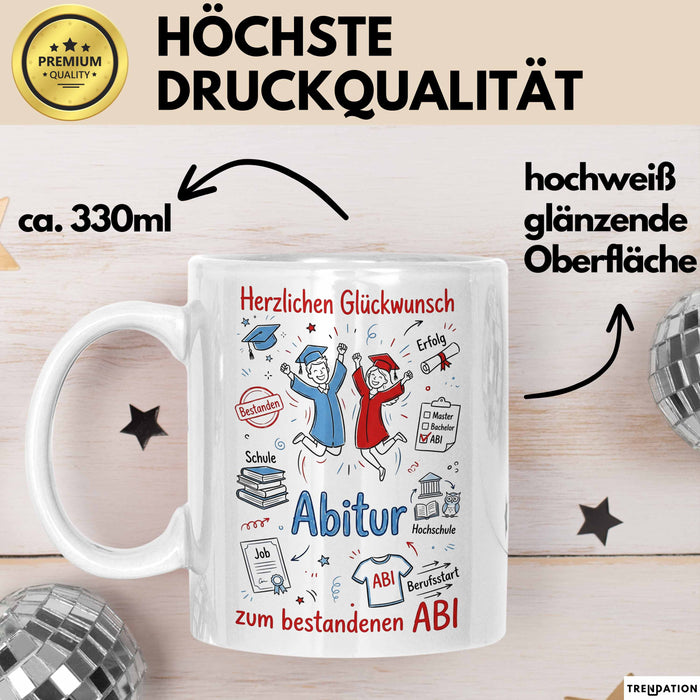 Schüler Abschluss Tasse Geschenk Lustige Geschenkidee Spruch Herzlichen Glückwunsch Abitur Weiß Trendation