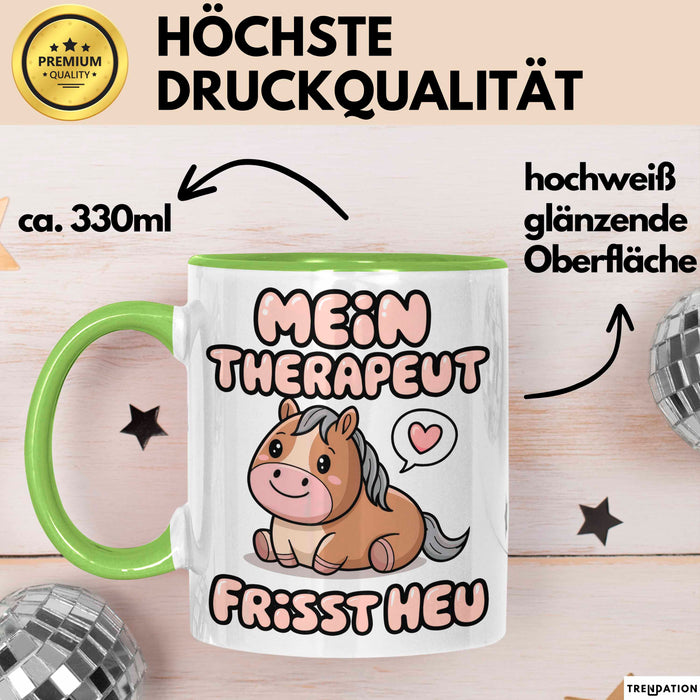 Pferde Tierliebhaber Tasse Geschenk Lustige Geschenkidee Spruch Mein Therapeut Frisst Heu Grün Trendation