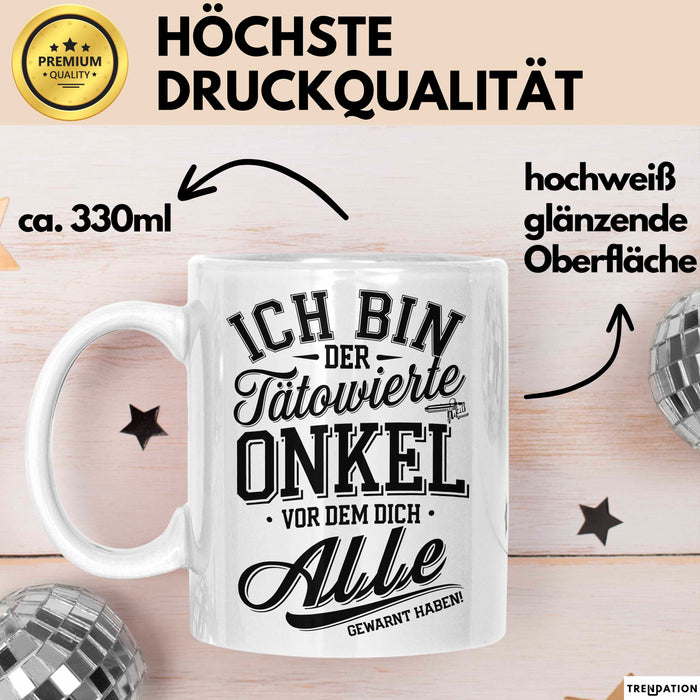 Tätowierter Onkel Tasse Geschenk Lustige Geschenkidee Spruch Weiß Trendation