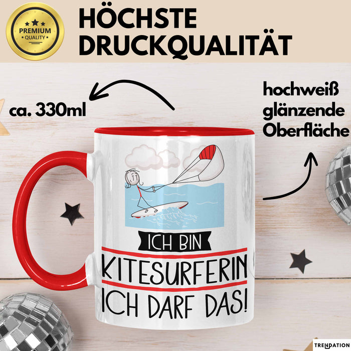 Geschenk für Kitesurferin Tasse Lustige Geschenkidee Geburtstag Ich Bin Kitesurferin Ich Darf Das Rot Trendation