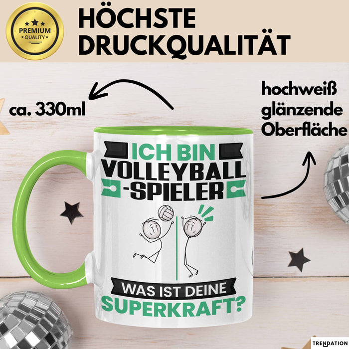 Volleyballspieler Tasse Geschenk für Volleyballspieler Geburtstag Lustiger Spruch Kaffee-Becher Was Ist Deine Superkraft Grün Trendation