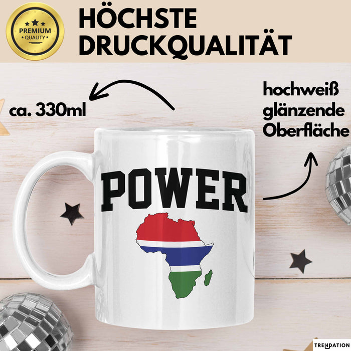 Afrika Tasse Geschenk Schwarz Afrikanischen Power Gambia Map Becher Weiß Trendation