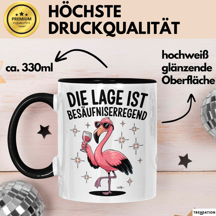 Flamingo Trinkend Tasse Geschenk Lustige Geschenkidee Spruch Die Lage Ist Besäufniserregend Schwarz Trendation