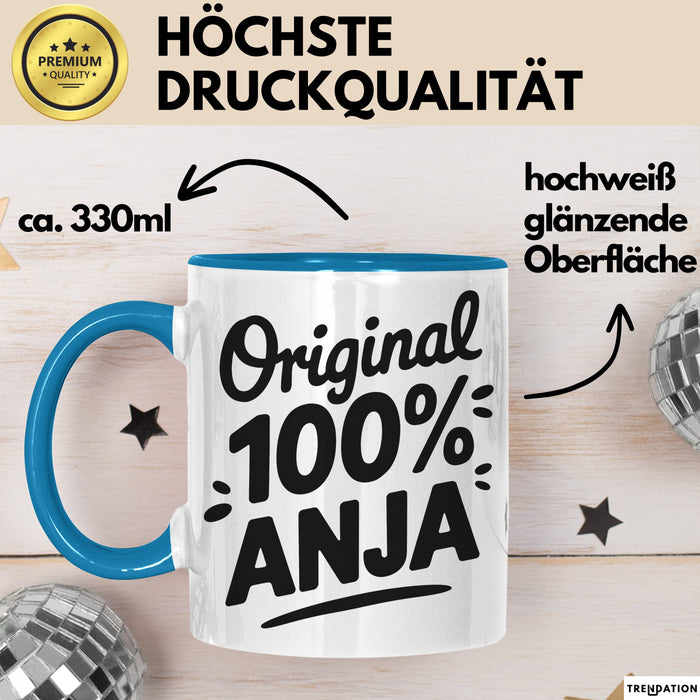 Anja Tasse Geschenk Original 100% Anja Geschenkidee Geburtstag Blau Trendation