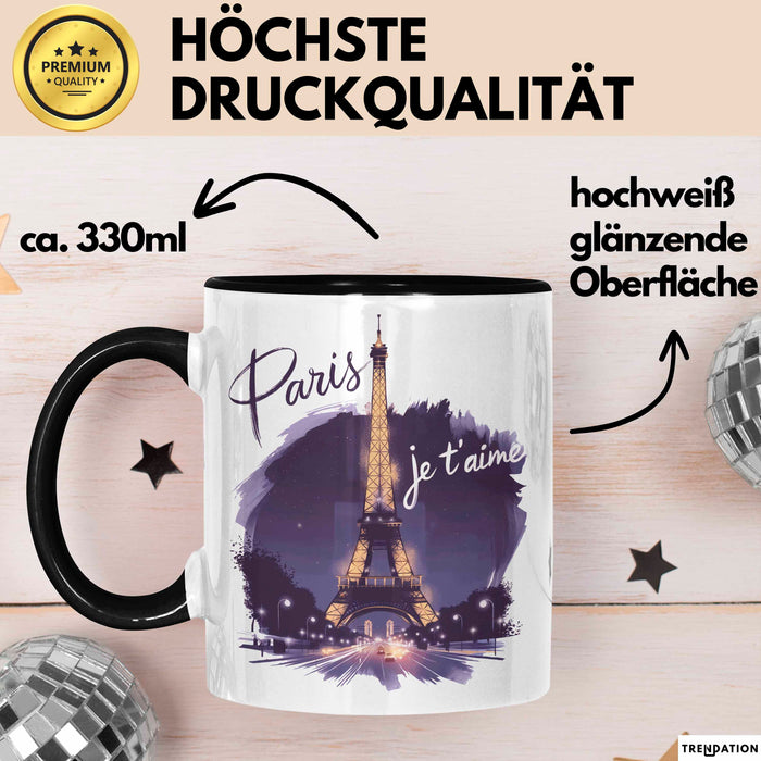Frankreich Paris Eiffelturm Tasse Geschenk Lustige Geschenkidee Spruch Schwarz Trendation