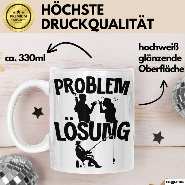 Angler Tasse Geschenk für Fischer Angler Männer Geschenkidee Problem und Lösung Angeln Weiß Trendation