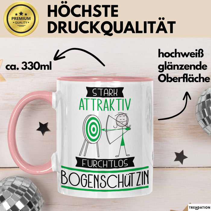 Bogenschützin Tasse Geschenk Becher Stark Attraktiv Furchtlos Bogenschützin Lustige Geschenkidee Rosa Trendation