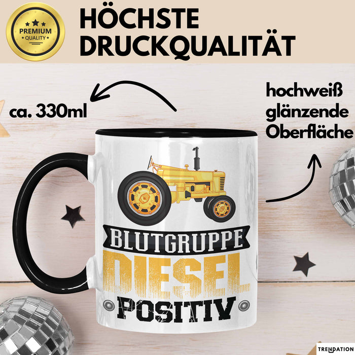 Auto Tasse Geschenk Blutgruppe Positiv Traktor Spruch Geschenkidee bagger Schwarz Trendation